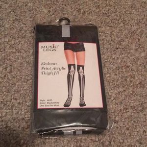 Skeleton Print Acrylic Thigh Hi Stockings l Music Legs